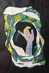 Dove va la musica quando svanisce nelle nostre orecchie?-carta collage, acrilico, foto - 50x35-2024